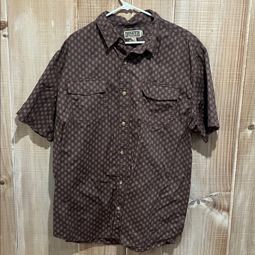 Duluth Trading Co. Dark Brown Geometric Shirt